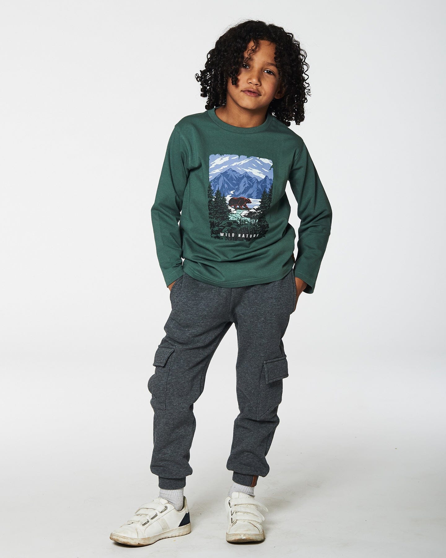 Long Sleeve T-Shirt With Print Forest Green Tees & Tops Deux par Deux 