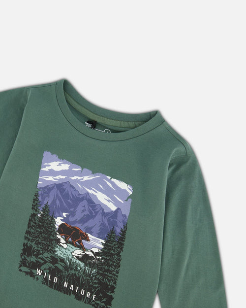 Long Sleeve T-Shirt With Print Forest Green - G20U74_930