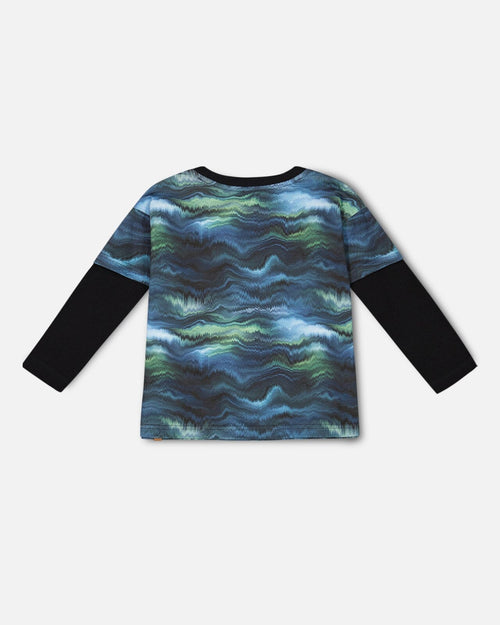 Layered Long Sleeve T-Shirt Blue Aurora Borealis Tees & Tops Deux par Deux 