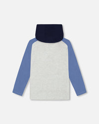 Raglan Hooded T-Shirt Gray Mix And Blue Tees & Tops Deux par Deux 