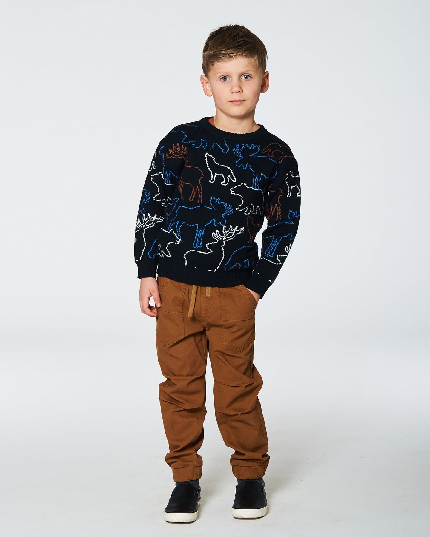 Sweater With Intarsia Animal Forest Black Sweaters & Hoodies Deux par Deux 