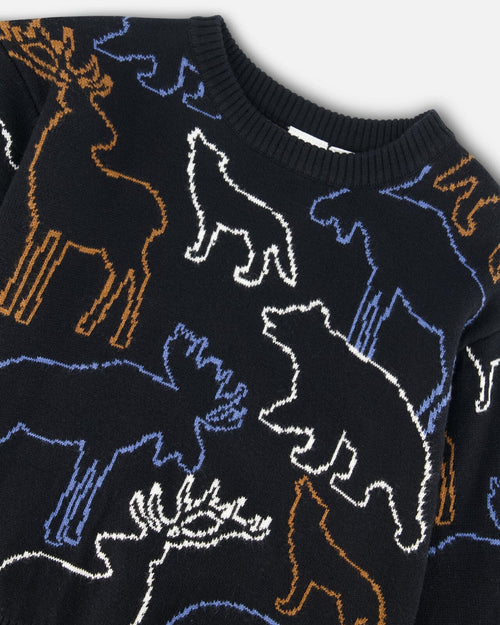 Sweater With Intarsia Animal Forest Black Sweaters & Hoodies Deux par Deux 