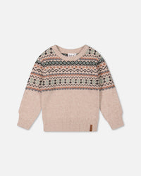 Sweater With Norwegian Jacquard Beige Mix Sweaters & Hoodies Deux par Deux 