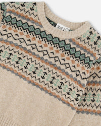 Sweater With Norwegian Jacquard Beige Mix Sweaters & Hoodies Deux par Deux 