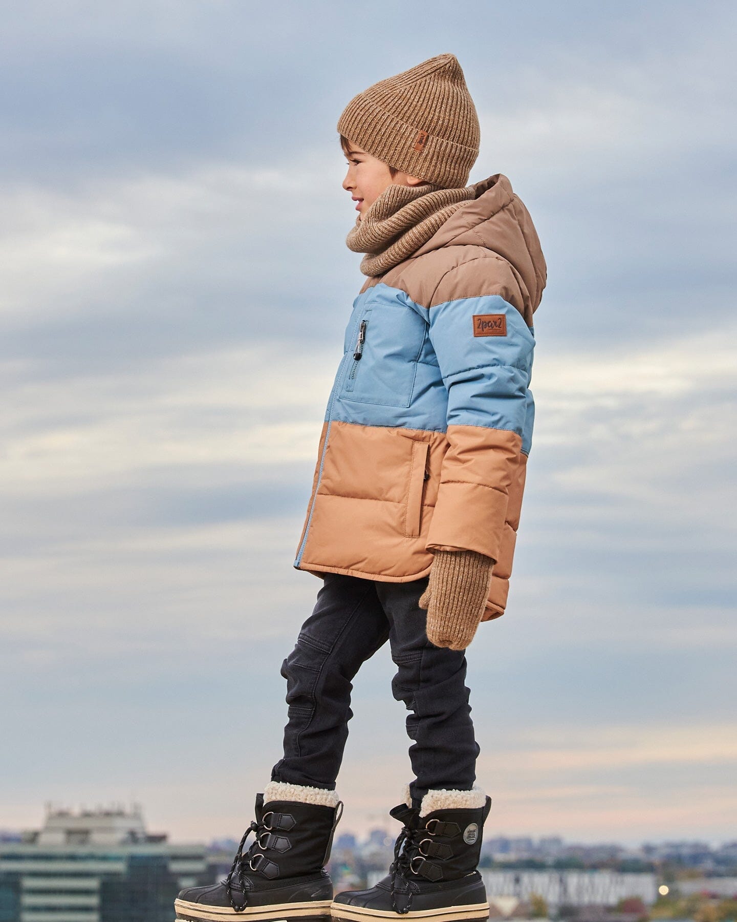 Puffy Jacket Taupe, Blue And Golden Brown - G20W57_160