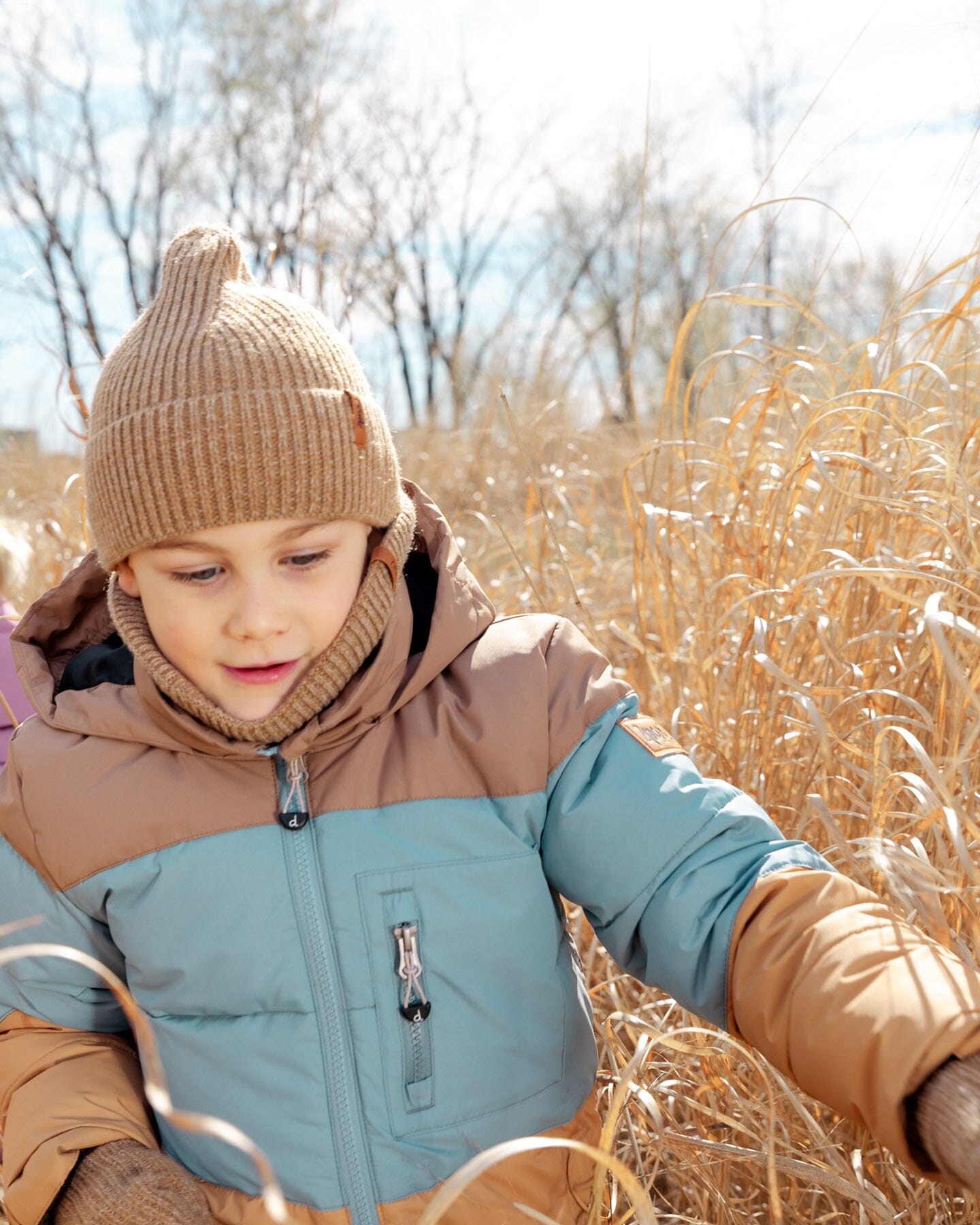 Puffy Jacket Taupe, Blue And Golden Brown Outerwear Deux par Deux 