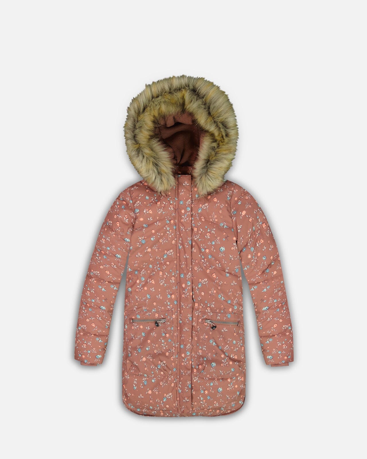 Puffy Long Coat Dusty Pink With Small Flowers Outerwear Deux par Deux 