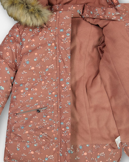 Puffy Long Coat Dusty Pink With Small Flowers Outerwear Deux par Deux 