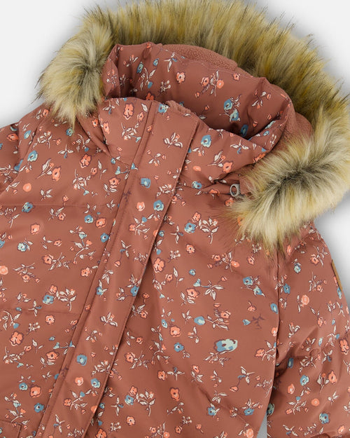 Puffy Long Coat Dusty Pink With Small Flowers Outerwear Deux par Deux 