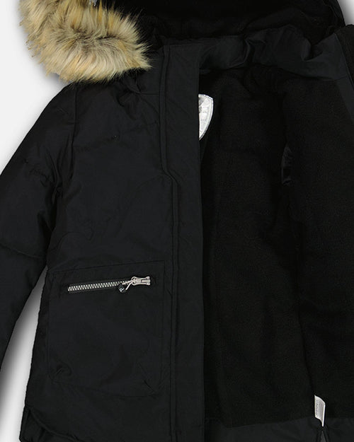 Puffy Long Coat Black Outerwear Deux par Deux 