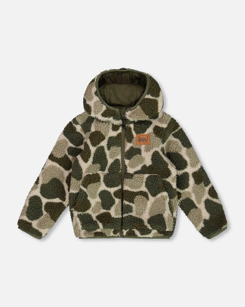 Reversible Sherpa Jacket Camouflage Green Outerwear Deux par Deux 