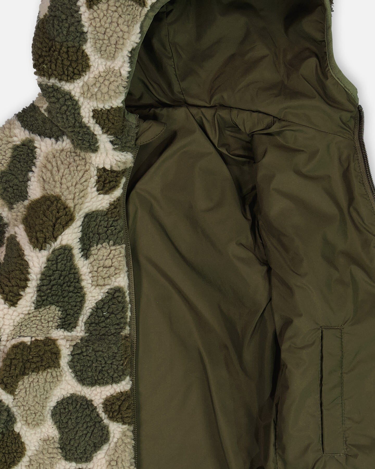 Reversible Sherpa Jacket Camouflage Green Outerwear Deux par Deux 