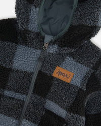 Reversible Sherpa Jacket Blue And Black Plaid Outerwear Deux par Deux 