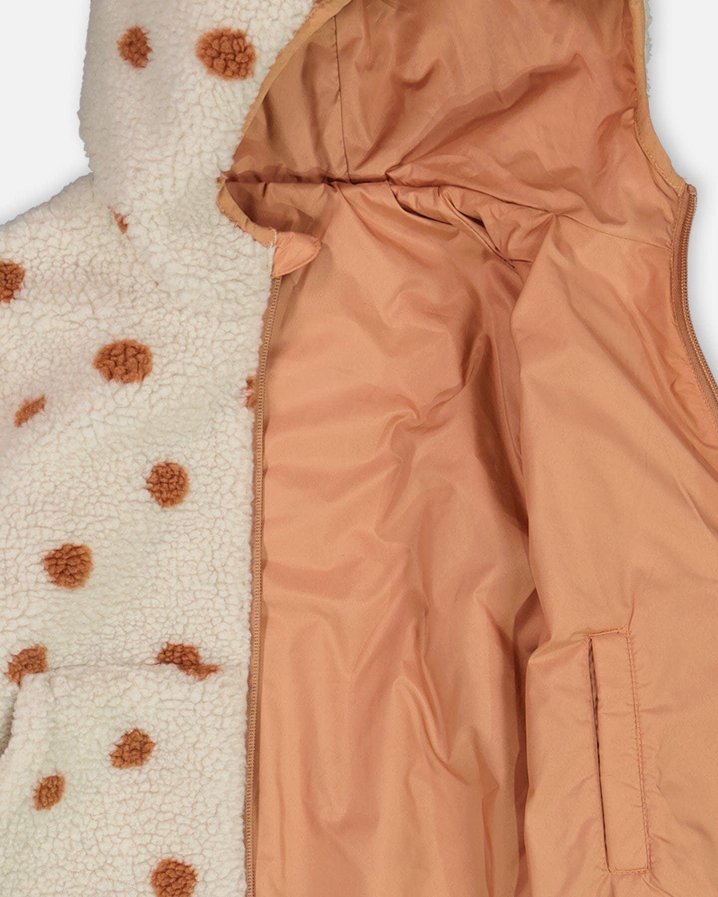 Reversible Sherpa Jacket Pinky Brown With Dots Outerwear Deux par Deux 