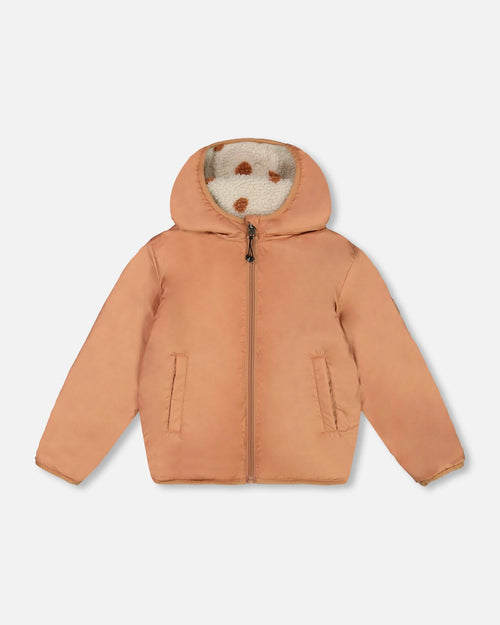 Reversible Sherpa Jacket Pinky Brown With Dots Outerwear Deux par Deux 