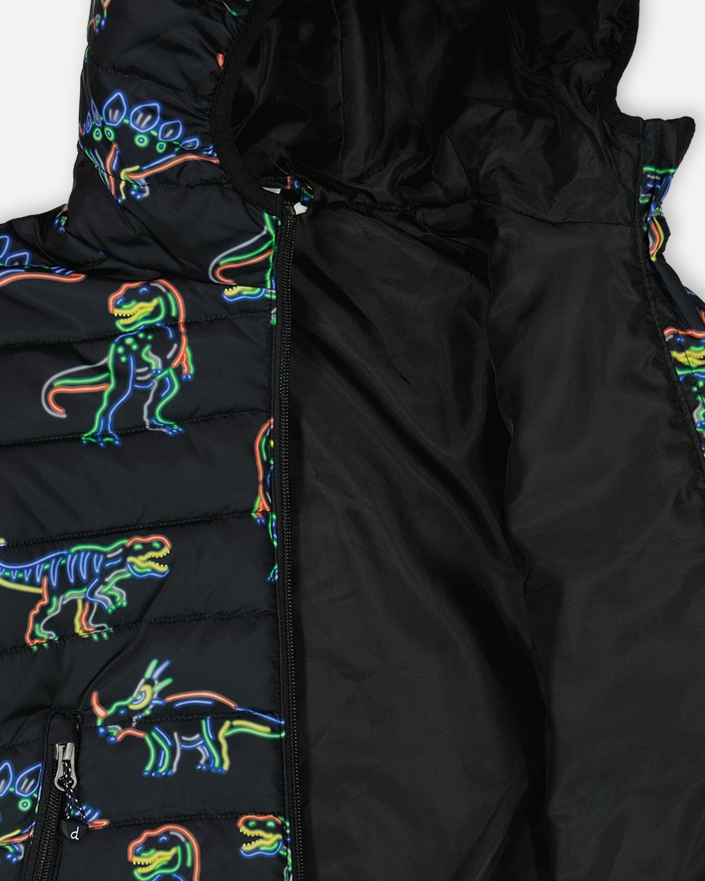 Quilted Jacket Black Printed Neon Dino Outerwear Deux par Deux 