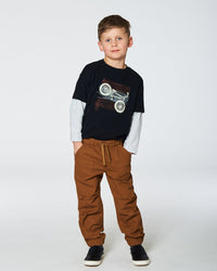 Stretch Twill Pleated Knee Jogger Pants Caramel Brown Pants & Shorts Deux par Deux 