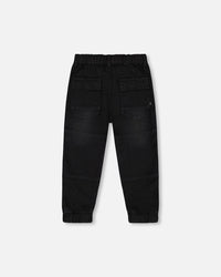 French Terry Jogger Pants Black Denim - G20YB24_124