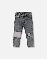 French Terry Black Denim Pants With Contrasting Patch - G20YB25_124