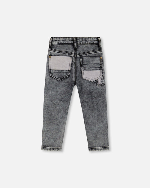 French Terry Black Denim Pants With Contrasting Patch - G20YB25_124