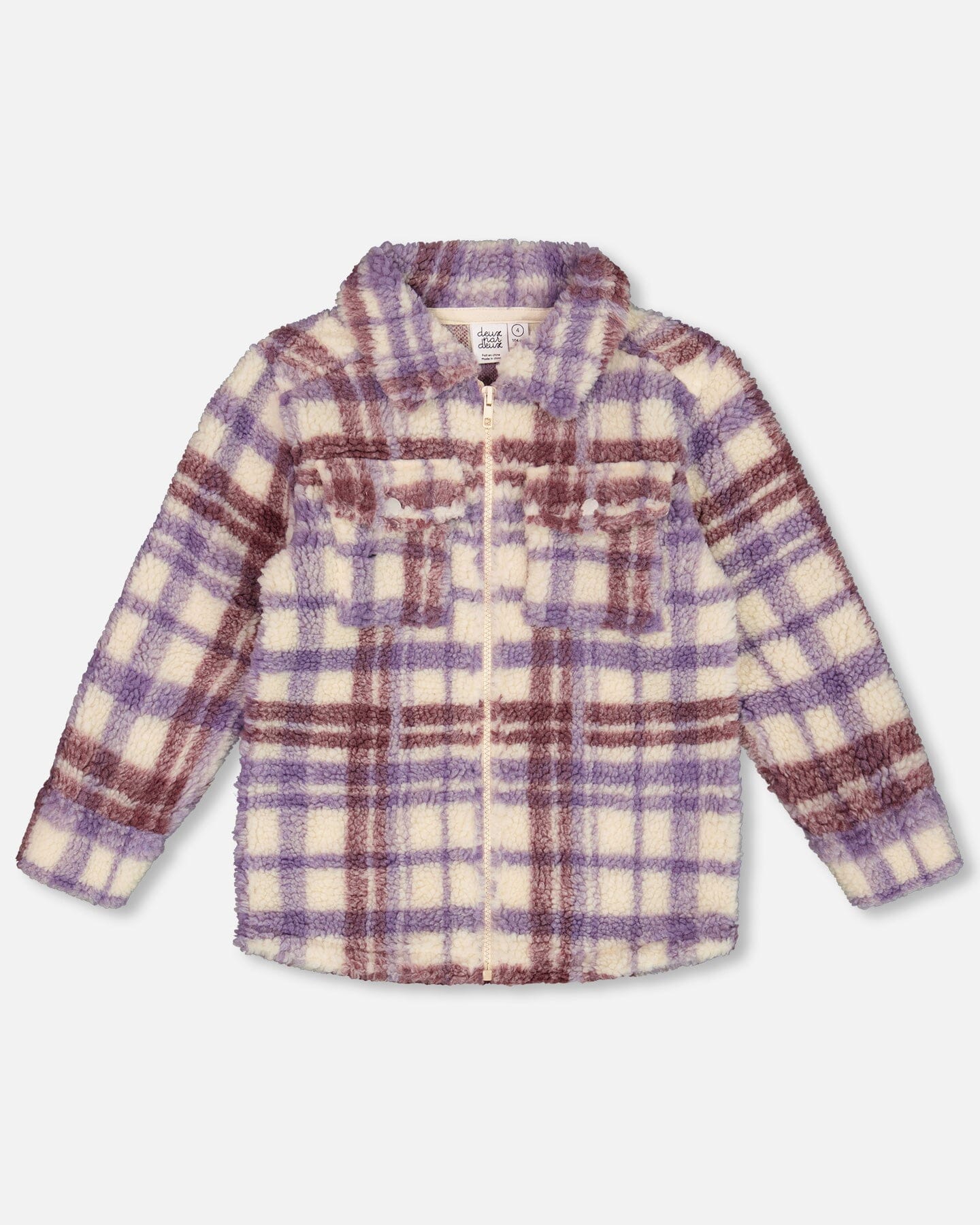 Zip Front Sherpa Overshirt Plaid Purple And White Sweaters & Hoodies Deux par Deux 