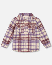 Zip Front Sherpa Overshirt Plaid Purple And White Sweaters & Hoodies Deux par Deux 