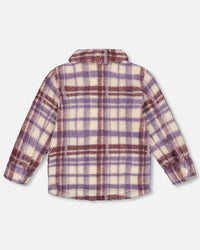 Zip Front Sherpa Overshirt Plaid Purple And White Sweaters & Hoodies Deux par Deux 