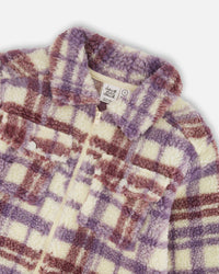 Zip Front Sherpa Overshirt Plaid Purple And White Sweaters & Hoodies Deux par Deux 