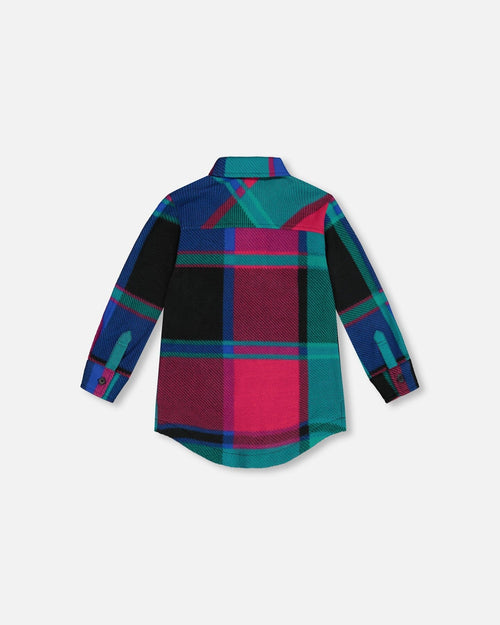 Button Down Polar Fleece Tunic Shirt Plaid Turquoise And Pink - G20YG17_000