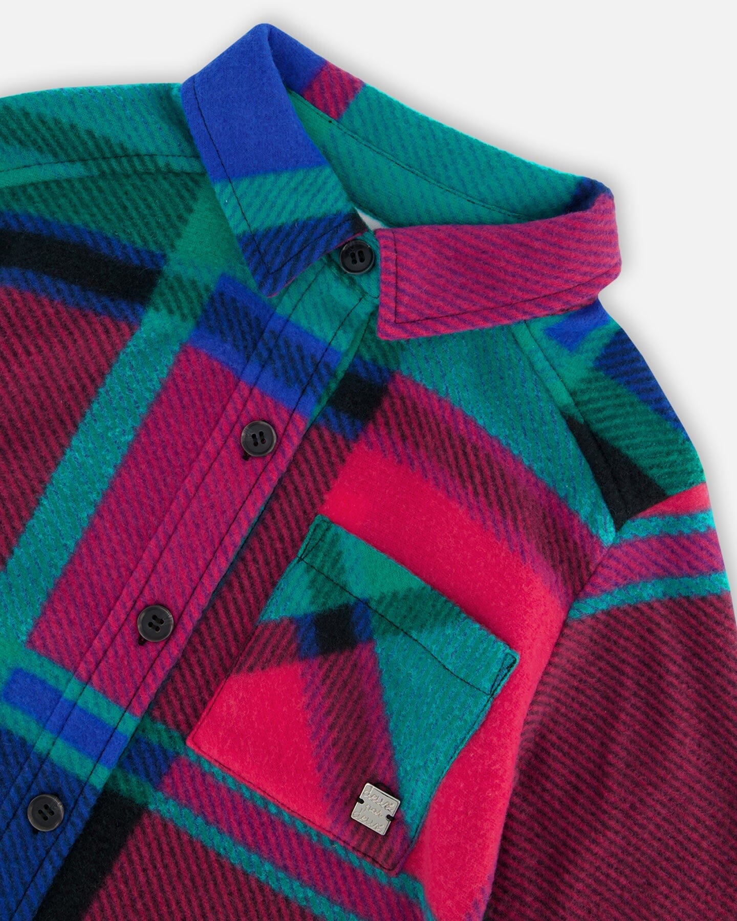 Button Down Polar Fleece Tunic Shirt Plaid Turquoise And Pink - G20YG17_000