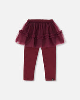 Legging avec jupe en tulle bordeaux