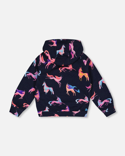 Hooded Sweatshirt Navy Printed Unicorn - G20Z32_012