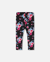 Legging noir imprimé de roses