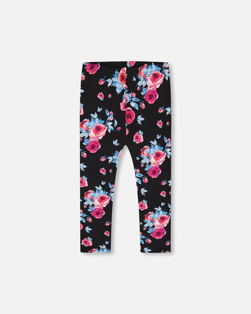 Printed Leggings Black With Roses - G20Z60_011