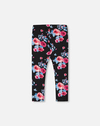 Printed Leggings Black With Roses - G20Z60_011