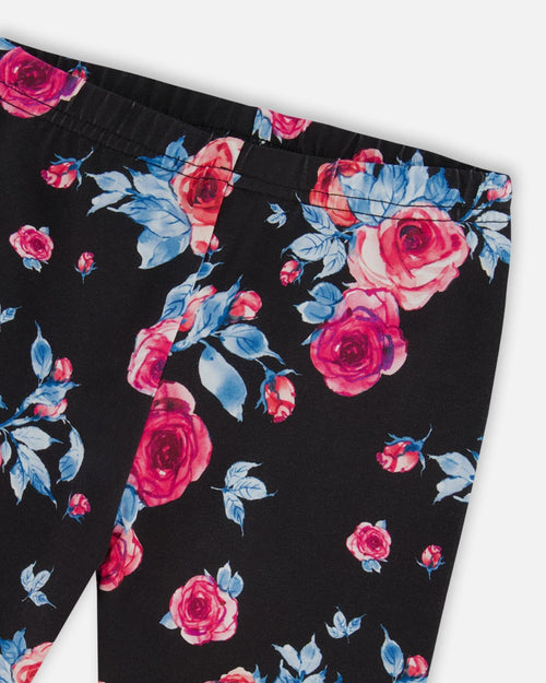 Printed Leggings Black With Roses - G20Z60_011