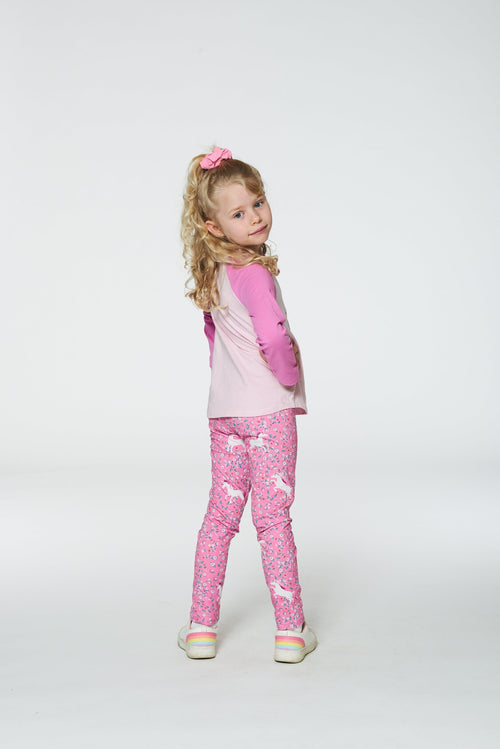 Printed Leggings Pink With Unicorn Leggings Deux par Deux 