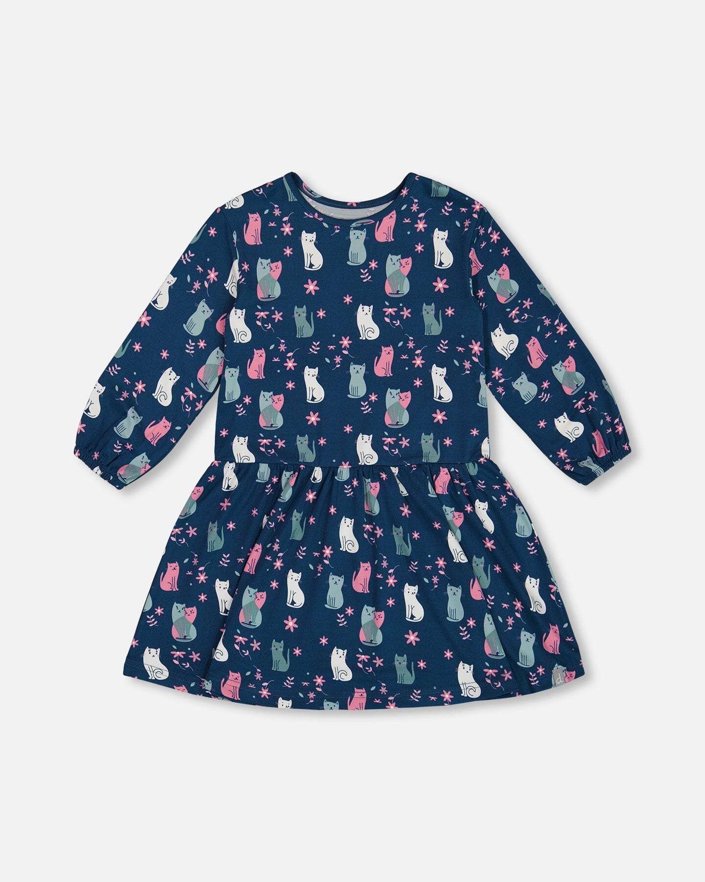 Printed Long Sleeve Dress Navy Blue With Kitten - G20Z90_041