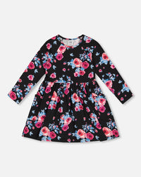 Printed Roses Dress With Pockets Black - G20Z91_011