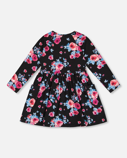 Printed Roses Dress With Pockets Black - G20Z91_011