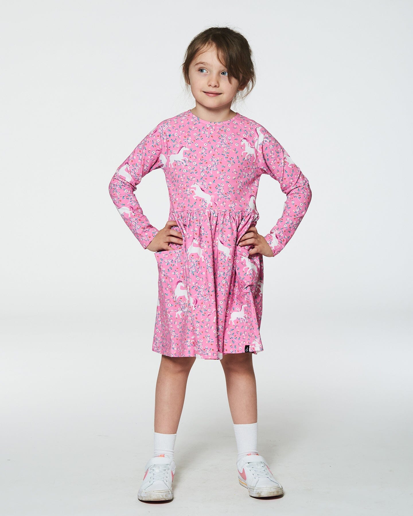 Printed Unicorn Dress With Pockets Pink Dresses Deux par Deux 