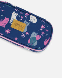 Pencil Case Navy Blue Printed Kitten - G20ZEC_041