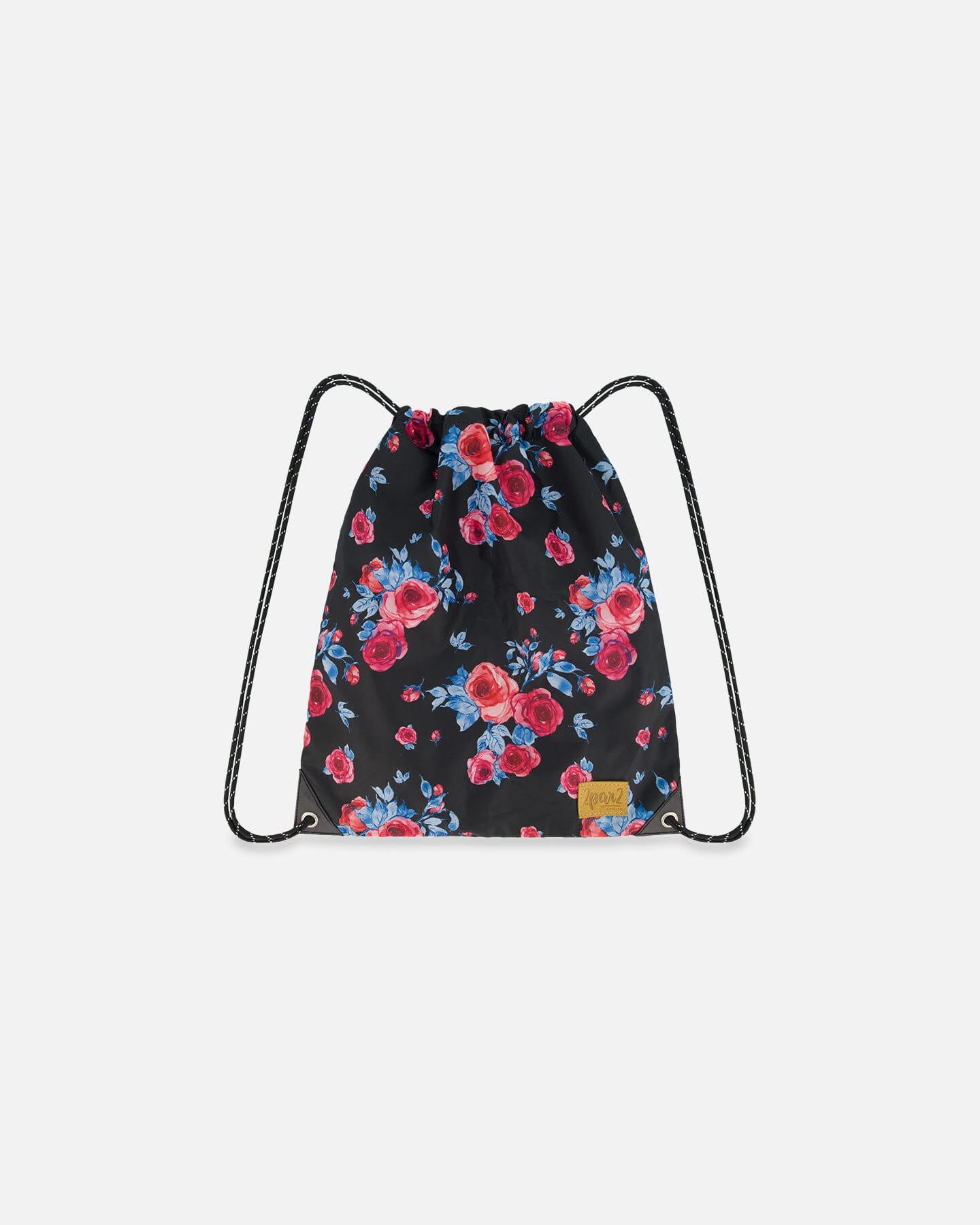 Drawstring Bag Black Printed Roses School Supplies Deux par Deux 