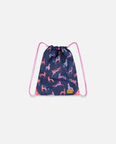 Drawstring Bag Navy Printed Unicorn