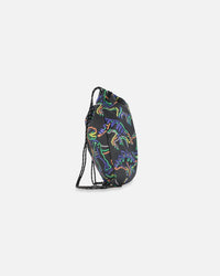 Drawstring Bag Black Printed Neon Dino - G20ZSC_019