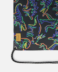 Drawstring Bag Black Printed Neon Dino - G20ZSC_019