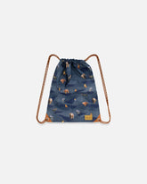 Drawstring Bag Navy Printed Mountains Animals