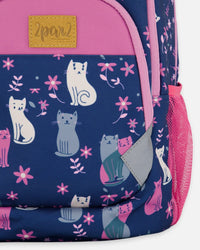 Toddler Backpack Navy Blue Printed Kitten - G20ZSD2_041