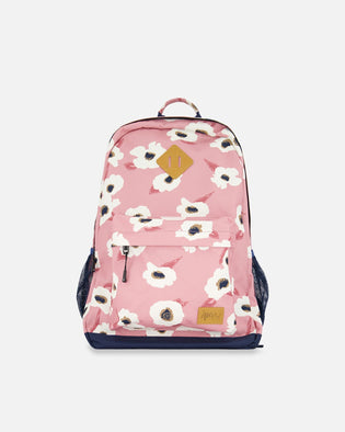 Backpack Pink Printed Off White Flowers - 18L School Supplies Deux par Deux 