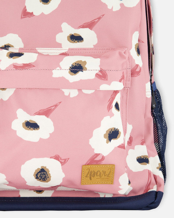 Backpack Pink Printed Off White Flowers - G20ZSD_009